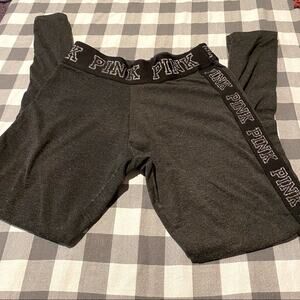 PINK Victoria’s Secret Leggings / Lounge Pants Size Medium Gray & Metallic Logo